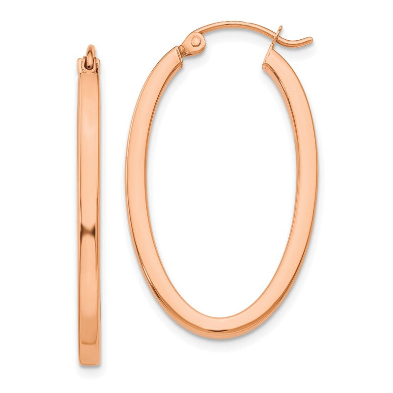 14k Rose Gold 2x30mm Polished Oval Tube Hoop Earrings TF971
