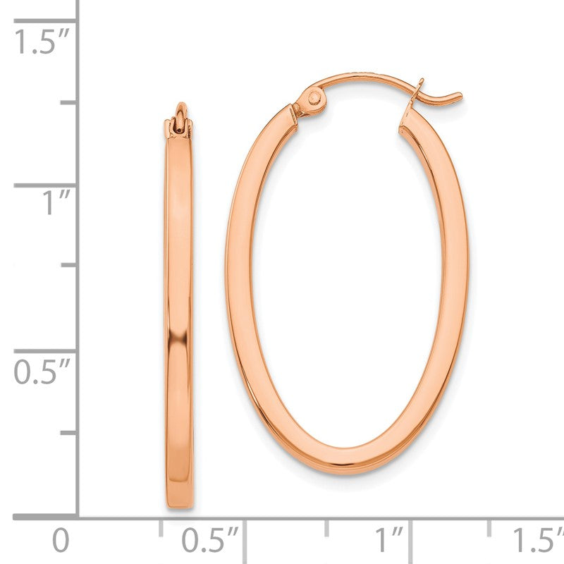 14k Rose Gold 2x30mm Polished Oval Tube Hoop Earrings TF971