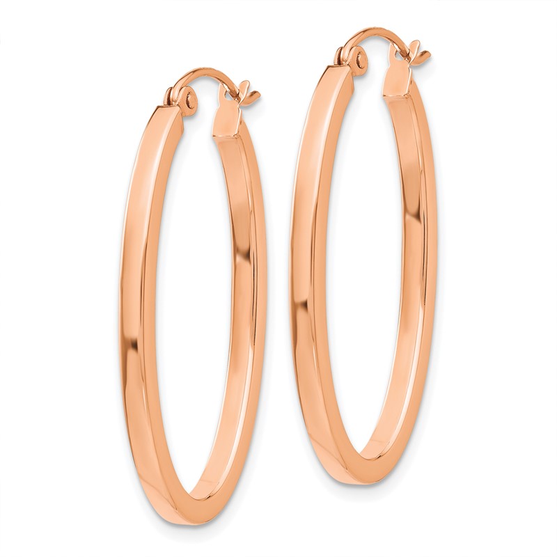 14k Rose Gold 2x30mm Polished Oval Tube Hoop Earrings TF971