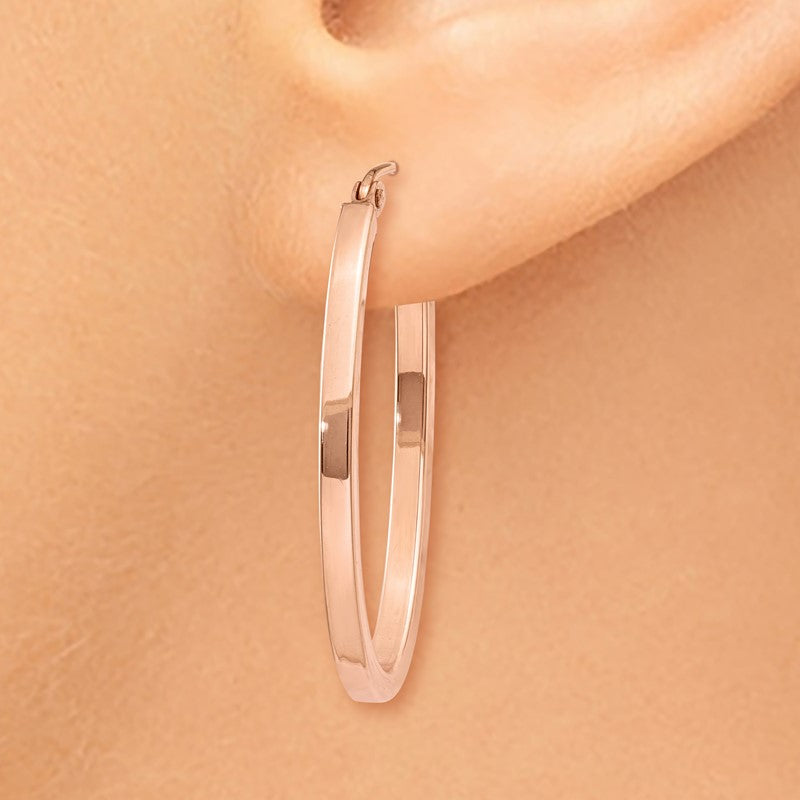 14k Rose Gold 2x30mm Polished Oval Tube Hoop Earrings TF971
