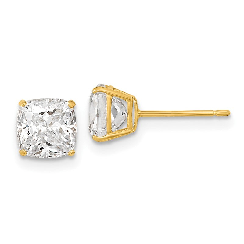 14k Polished 6x6 Cushion-Cut CZ Stud Post Earrings XE3165CZ