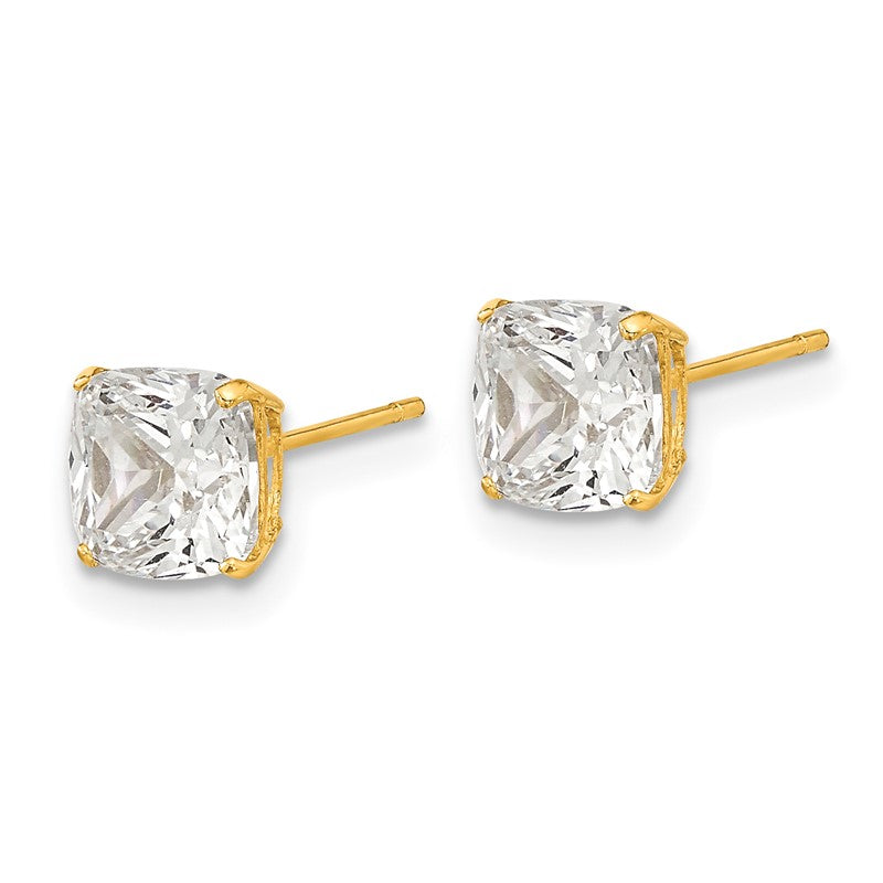 14k Polished 6x6 Cushion-Cut CZ Stud Post Earrings XE3165CZ