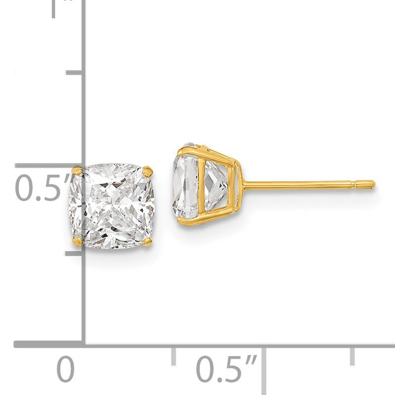 14k Polished 6x6 Cushion-Cut CZ Stud Post Earrings XE3165CZ
