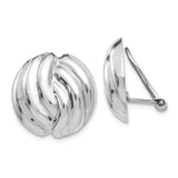 14k White Gold 19mm Polished Swirl Omega Back Non-pierced Earrings H915