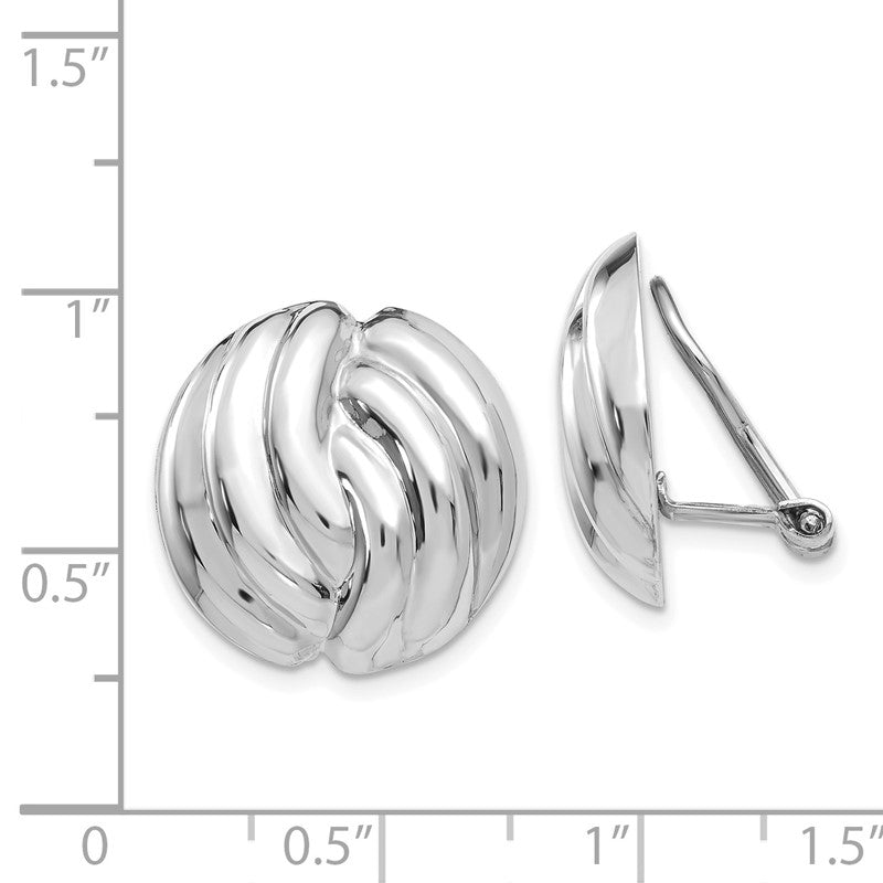 14k White Gold 19mm Polished Swirl Omega Back Non-pierced Earrings H915
