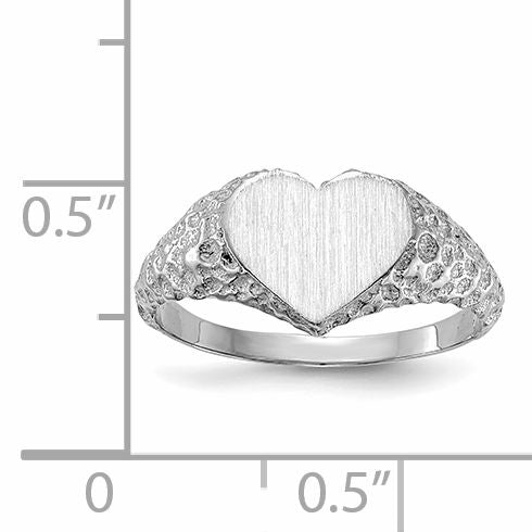 14k White Gold 8.0x9.0mm Open Back Heart Signet Ring RS594