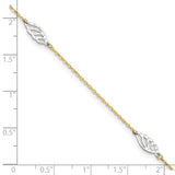 14K Two-Tone Diamond-cut Leaf 4-Station 9 inch Plus 1 inch Extender - Total 10 inch Anklet ANK281