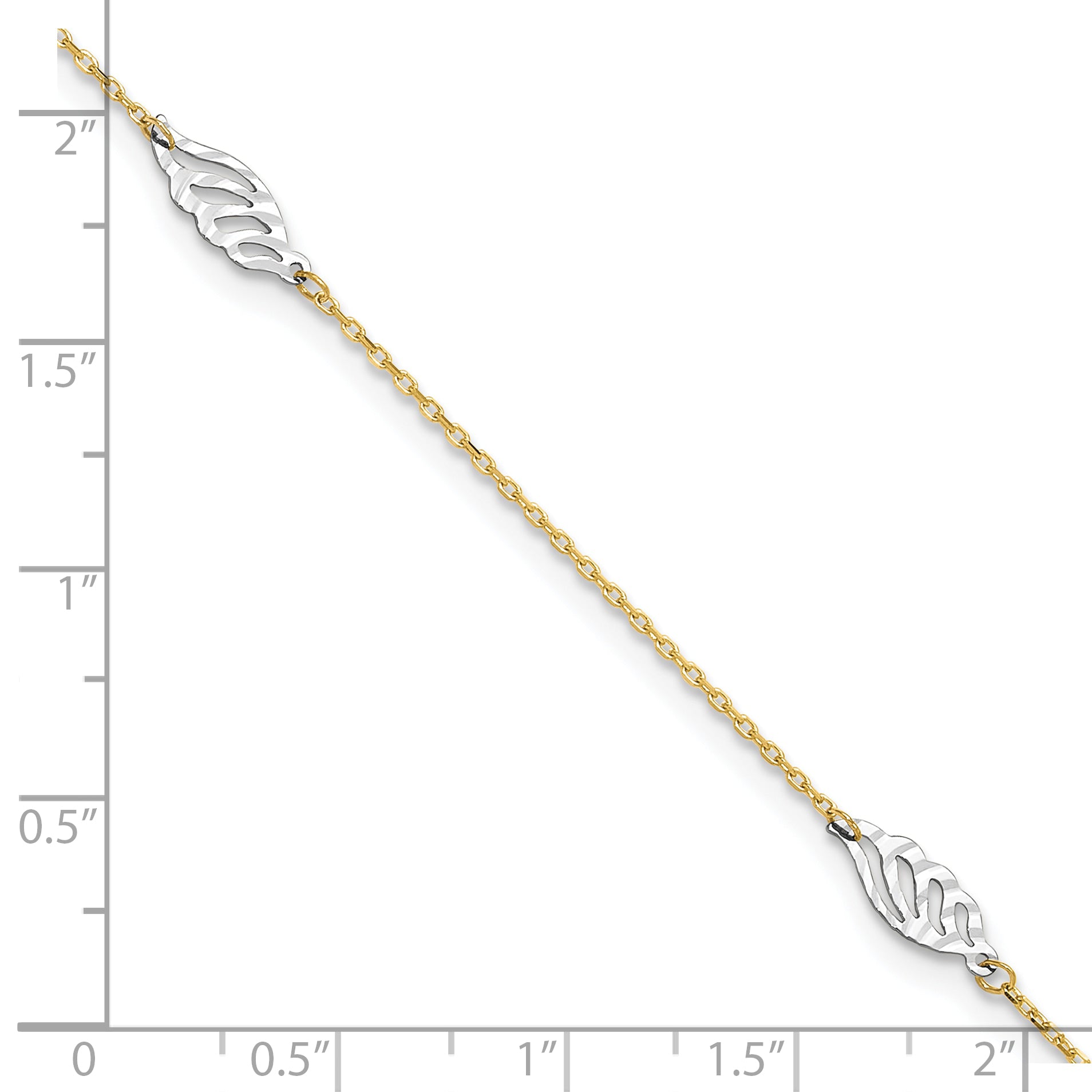 14K Two-Tone Diamond-cut Leaf 4-Station 9 inch Plus 1 inch Extender - Total 10 inch Anklet ANK281