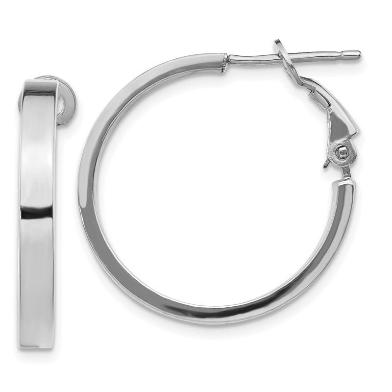 14k White Gold 3x25mm Polished Square Tube Omega Back Round Hoop Earrings PRE932W