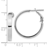 14k White Gold 3x25mm Polished Square Tube Omega Back Round Hoop Earrings PRE932W