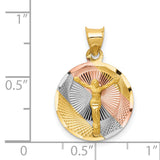 14K with Rose and White Rhodium Diamond-cut Corpus Circle Pendant K5623