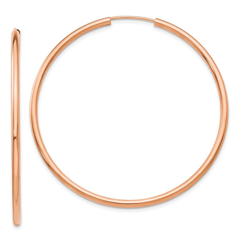 14k Rose Gold 2x50mm Polished Round Endless Hoop Earrings XY1255