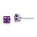 14k White Gold 5mm Princess-cut Amethyst Post Earrings XE61WAM