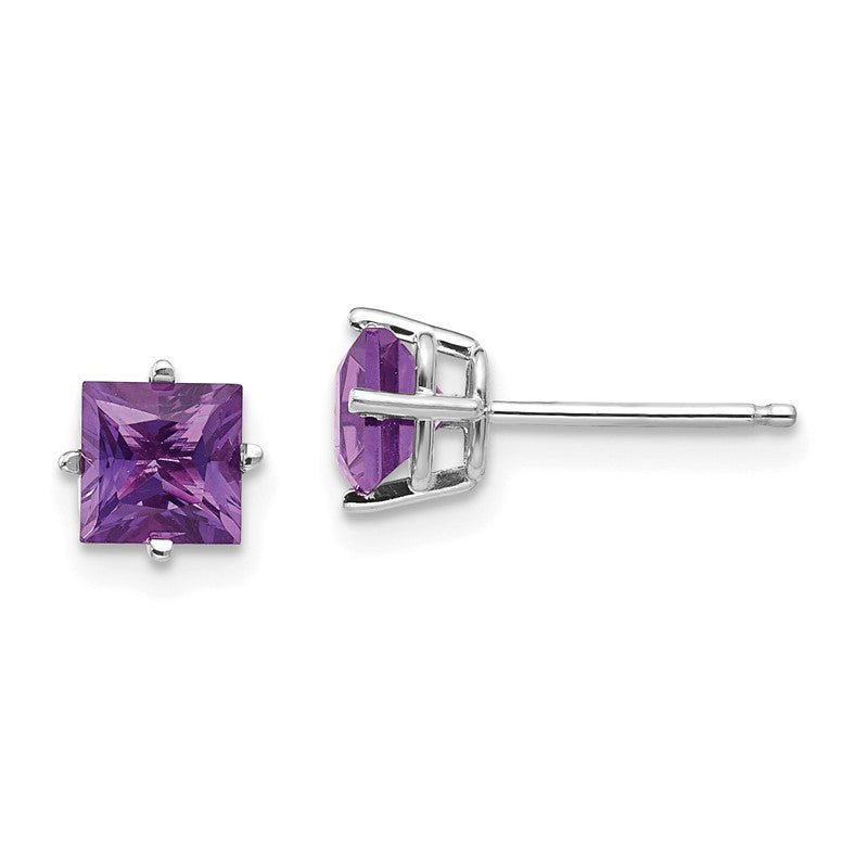14k White Gold 5mm Princess-cut Amethyst Post Earrings XE61WAM