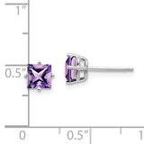 14k White Gold 5mm Princess-cut Amethyst Post Earrings XE61WAM