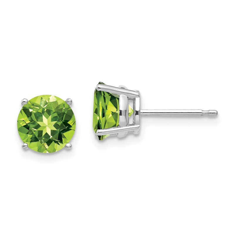 14k White Gold 7mm Round Peridot Post Earrings XE74WPE