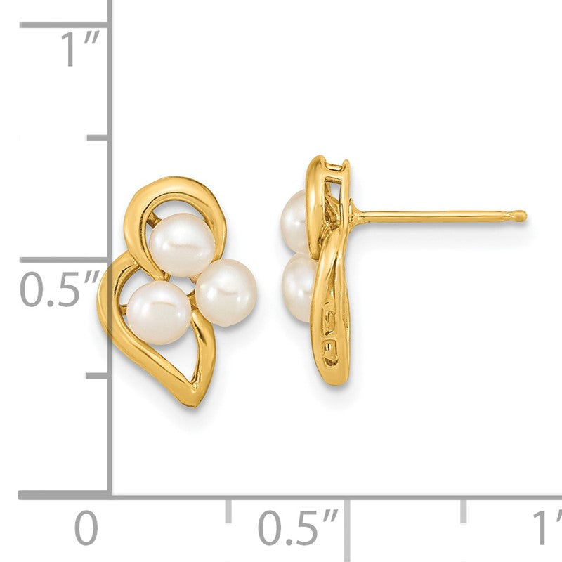 14k 3-4mm White Button Freshwater Cultured Pearl Post Earrings XF602E