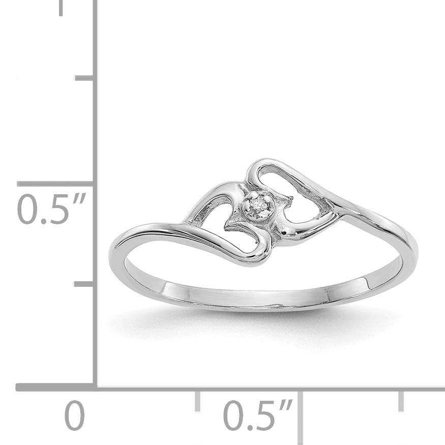 14k White Gold Polished AAA Diamond Two Hearts Ring Y1787AAA