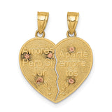 14K Two-tone Reversible Spanish Solid Our Lady of Guadalupe and Crucifix TE AMO Break-apart Heart Pendant C4780