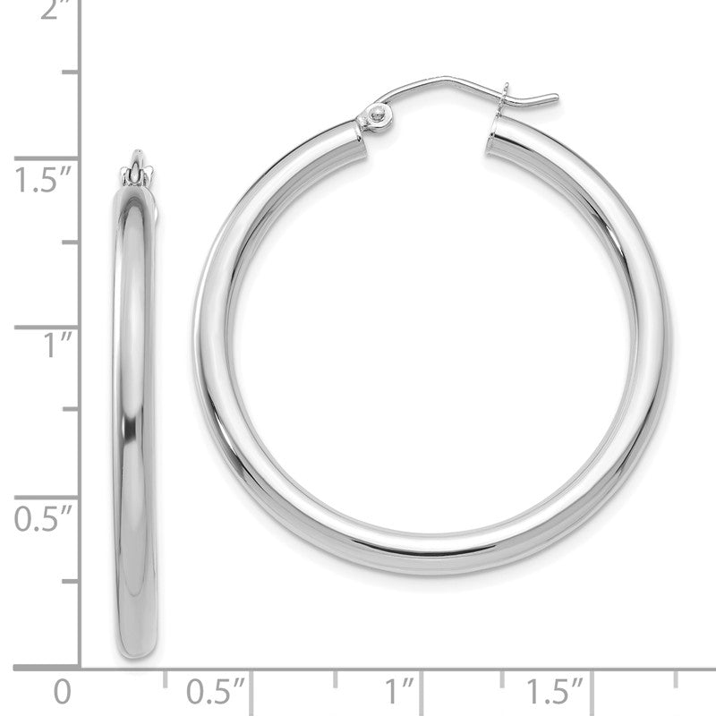 14K White Gold 3x35mm Polished Tube Hoop Earrings T848