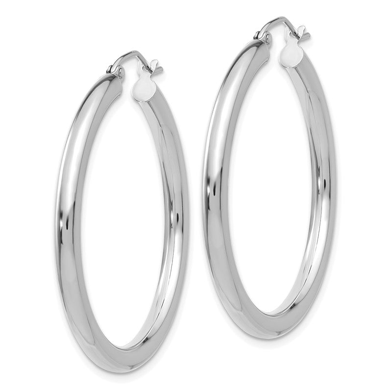 14K White Gold 3x35mm Polished Tube Hoop Earrings T848