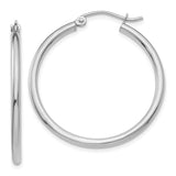 14k White Gold 2x30mm Polished Tube Hoop Earrings T826
