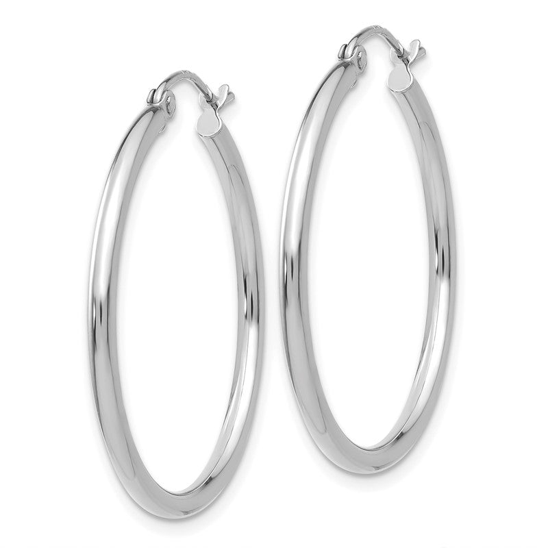 14k White Gold 2x30mm Polished Tube Hoop Earrings T826