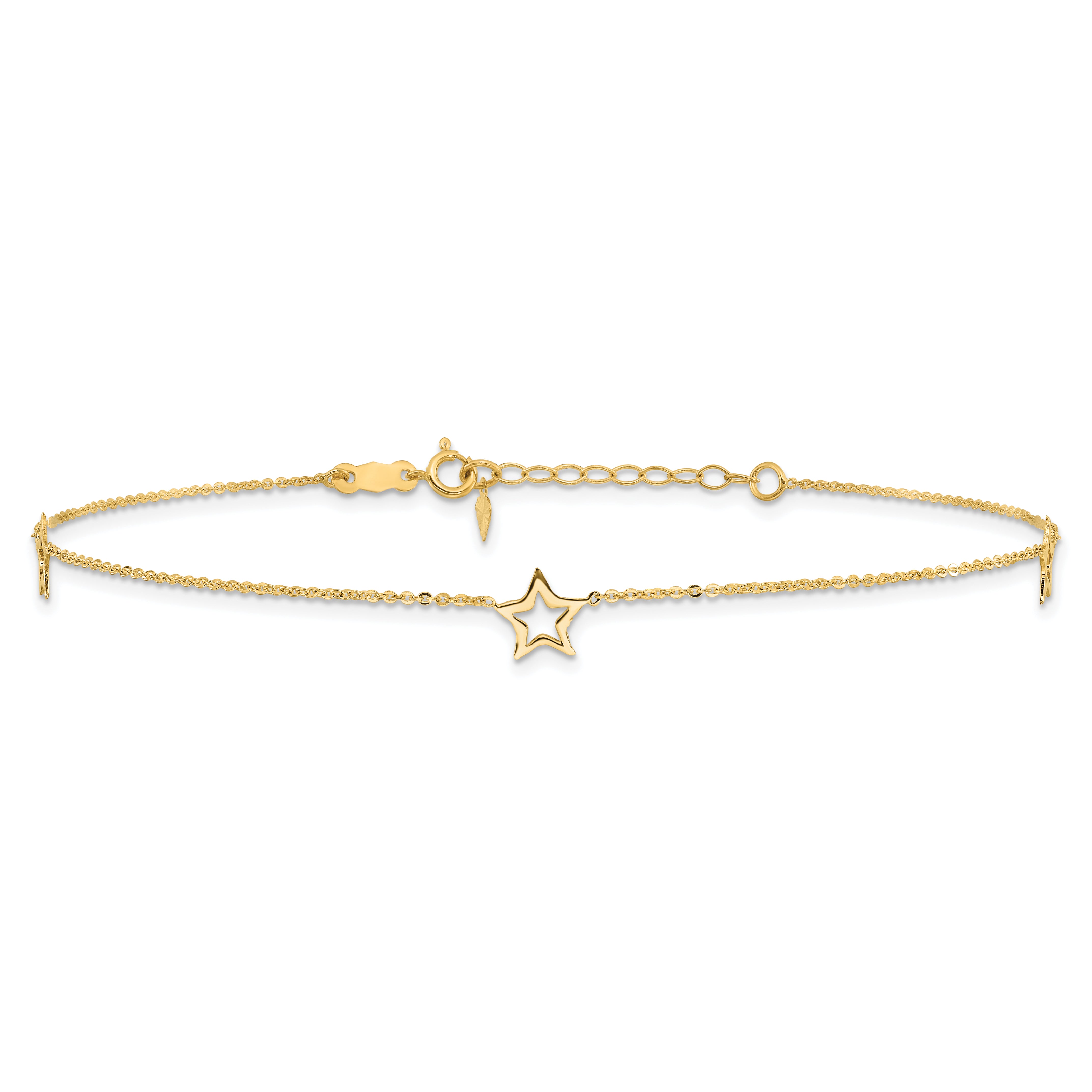 14K Open Star 3-Station 9 inch Plus 1 inch Extender - Total 10 inch Anklet ANK199
