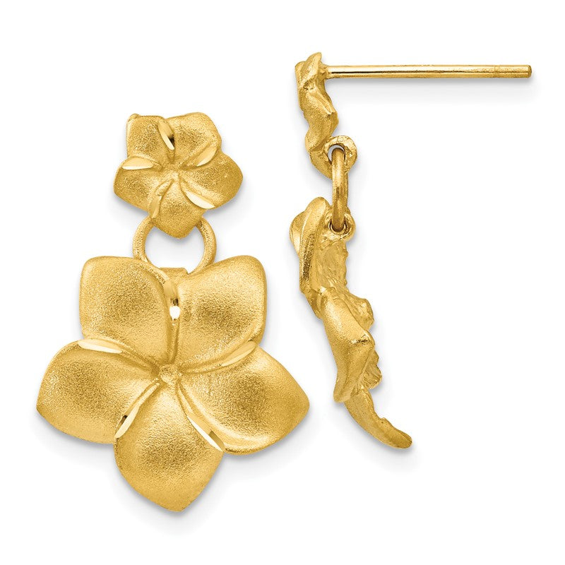 14k Satin Diamond-cut Plumeria Dangle Post Earrings FB559E