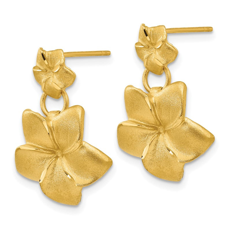 14k Satin Diamond-cut Plumeria Dangle Post Earrings FB559E