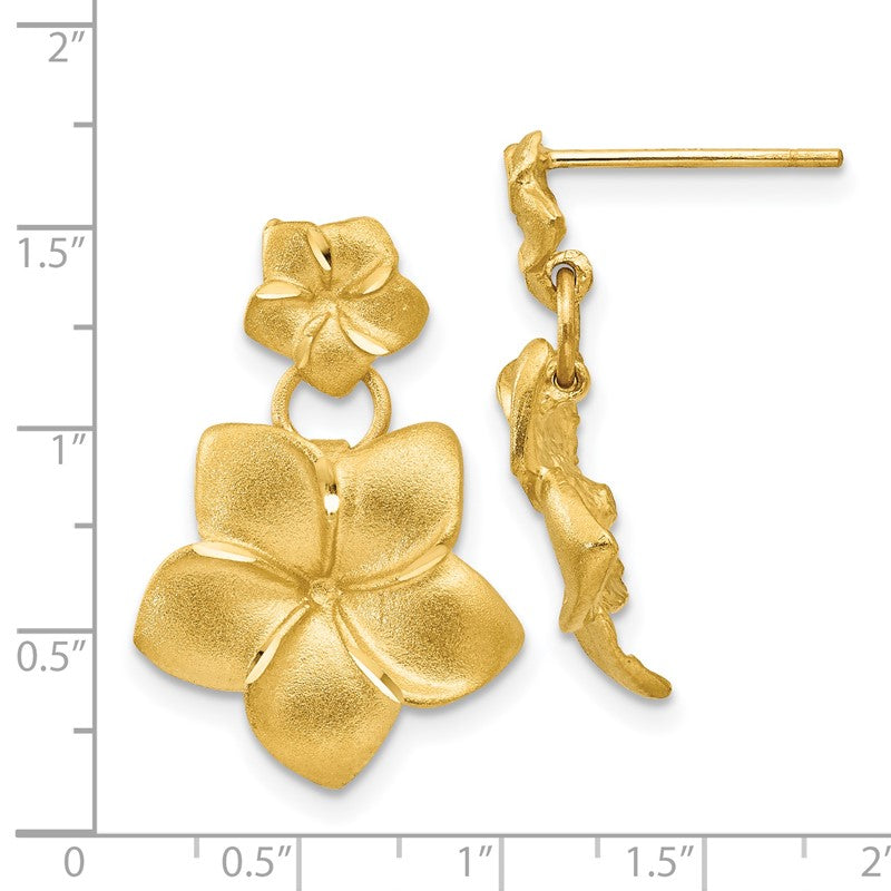 14k Satin Diamond-cut Plumeria Dangle Post Earrings FB559E