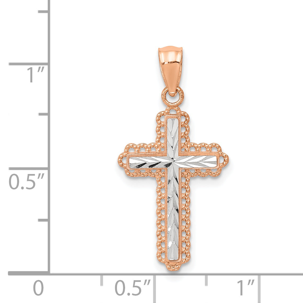14k Rose Gold and White Rhodium Diamond-cut Cross Pendant XR1216