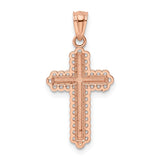 14k Rose Gold and White Rhodium Diamond-cut Cross Pendant XR1216