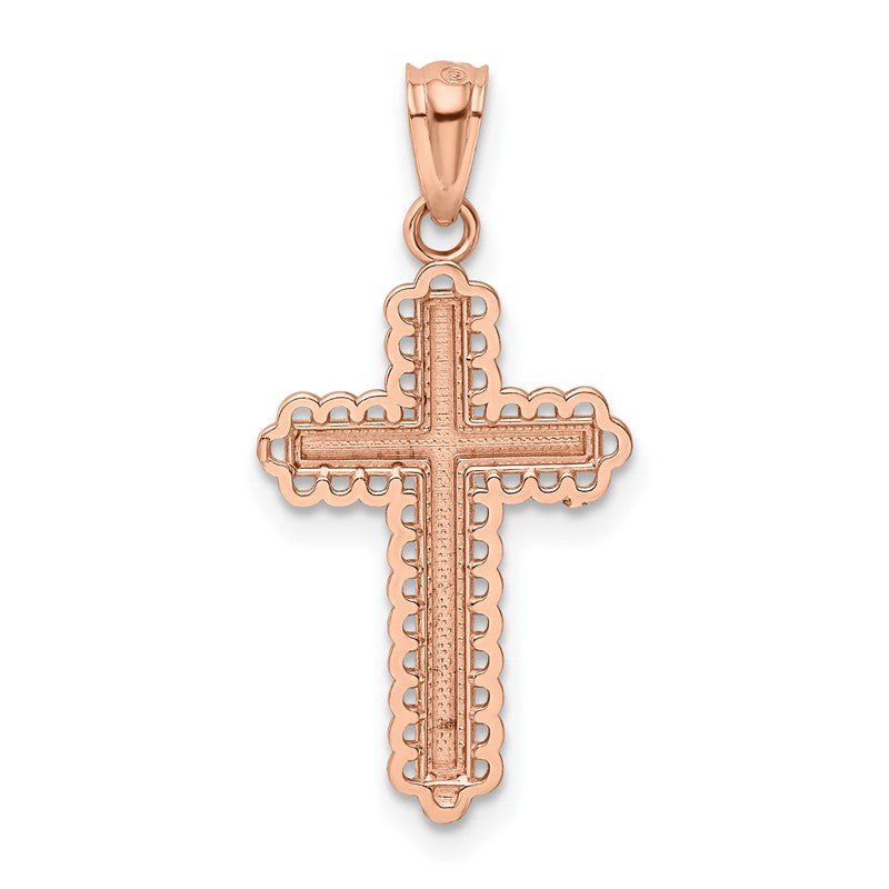 14k Rose Gold and White Rhodium Diamond-cut Cross Pendant XR1216