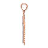 14k Rose Gold and White Rhodium Diamond-cut Cross Pendant XR1216