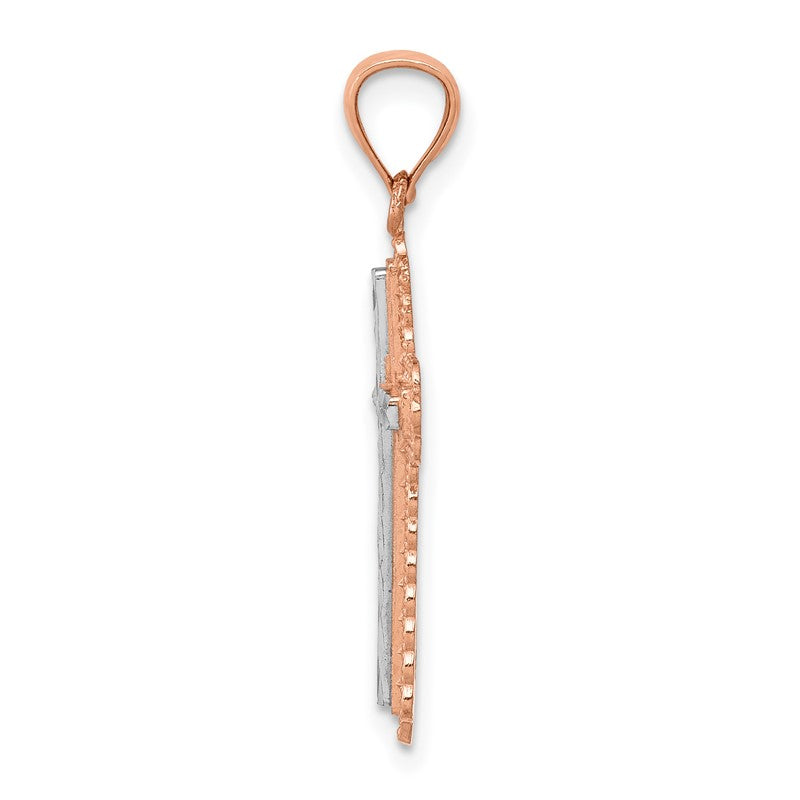 14k Rose Gold and White Rhodium Diamond-cut Cross Pendant XR1216