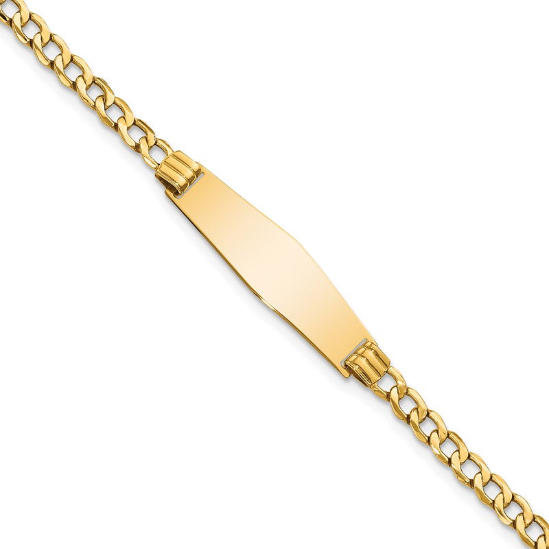 14k Polished Semi-Solid Chain/Solid Plate Cuban Link Soft Diamond Shape 25.5x7.5mm Plate 7 inch ID Bracelet DCID106C
