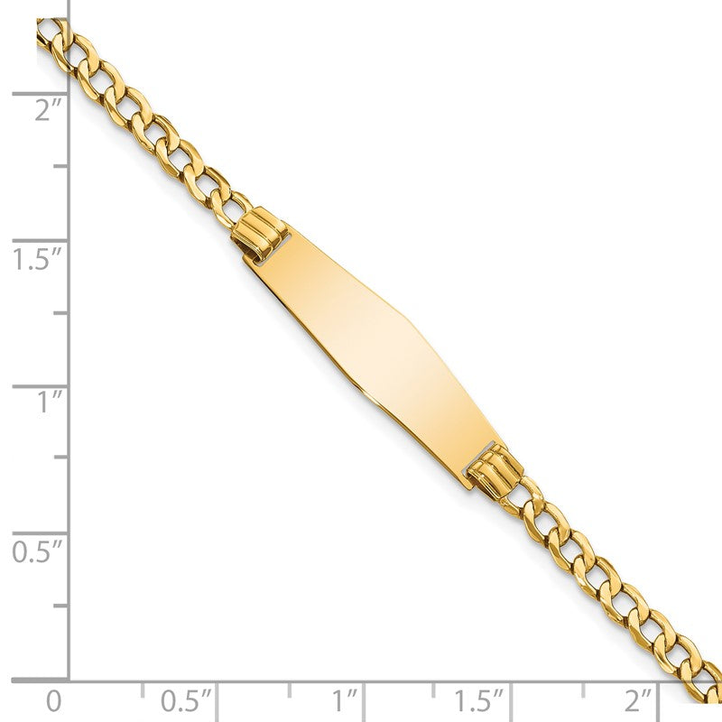 14k Polished Semi-Solid Chain/Solid Plate Cuban Link Soft Diamond Shape 25.5x7.5mm Plate 7 inch ID Bracelet DCID106C