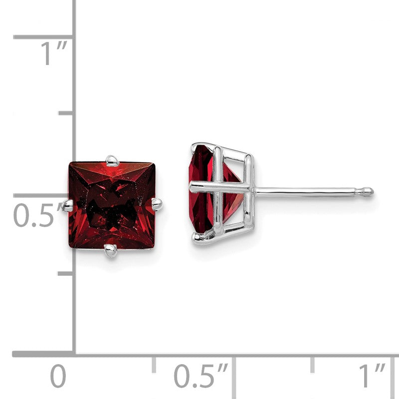 14k White Gold 7mm Princess-cut Garnet Post Earrings XE63WGA