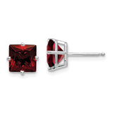14k White Gold 7mm Princess-cut Garnet Post Earrings XE63WGA