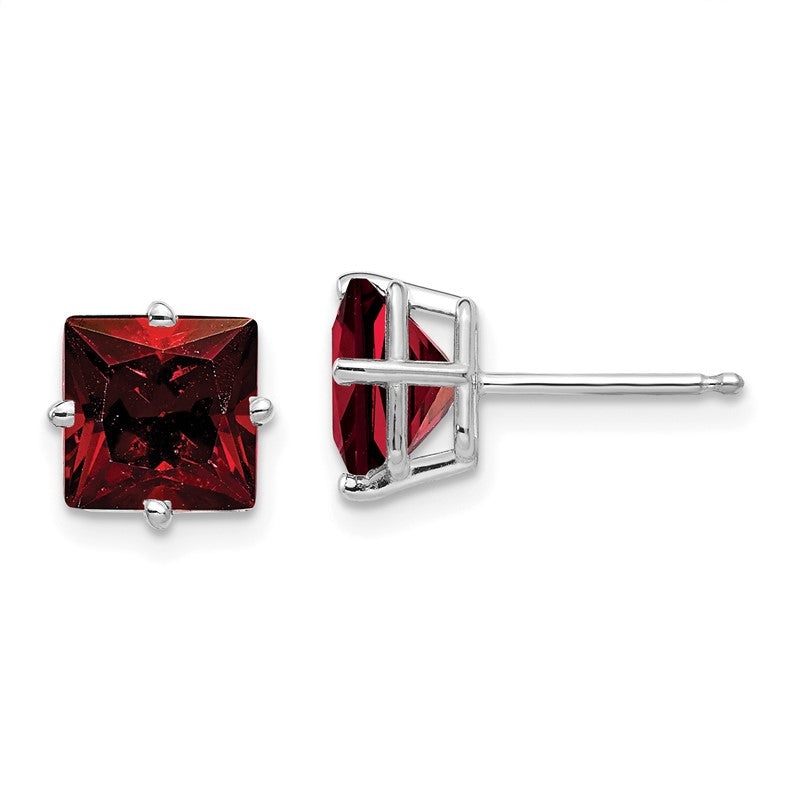 14k White Gold 7mm Princess-cut Garnet Post Earrings XE63WGA