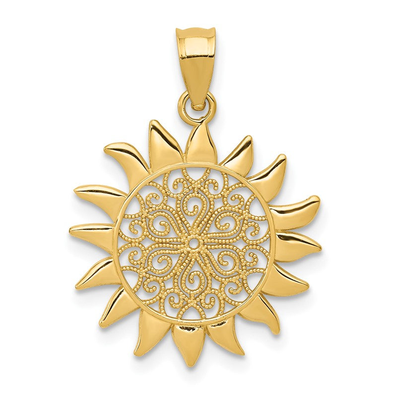 14k Polished Filigree Sun Pendant K4812