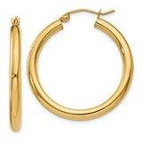 14K 3x30mm Polished Tube Hoop Earrings T936