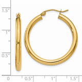 14K 3x30mm Polished Tube Hoop Earrings T936