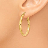 14K 3x30mm Polished Tube Hoop Earrings T936