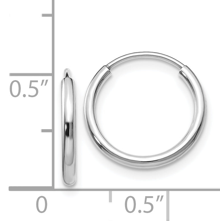 14k White Gold 1.5x15mm Polished Endless Tube Hoop Earrings XY1181