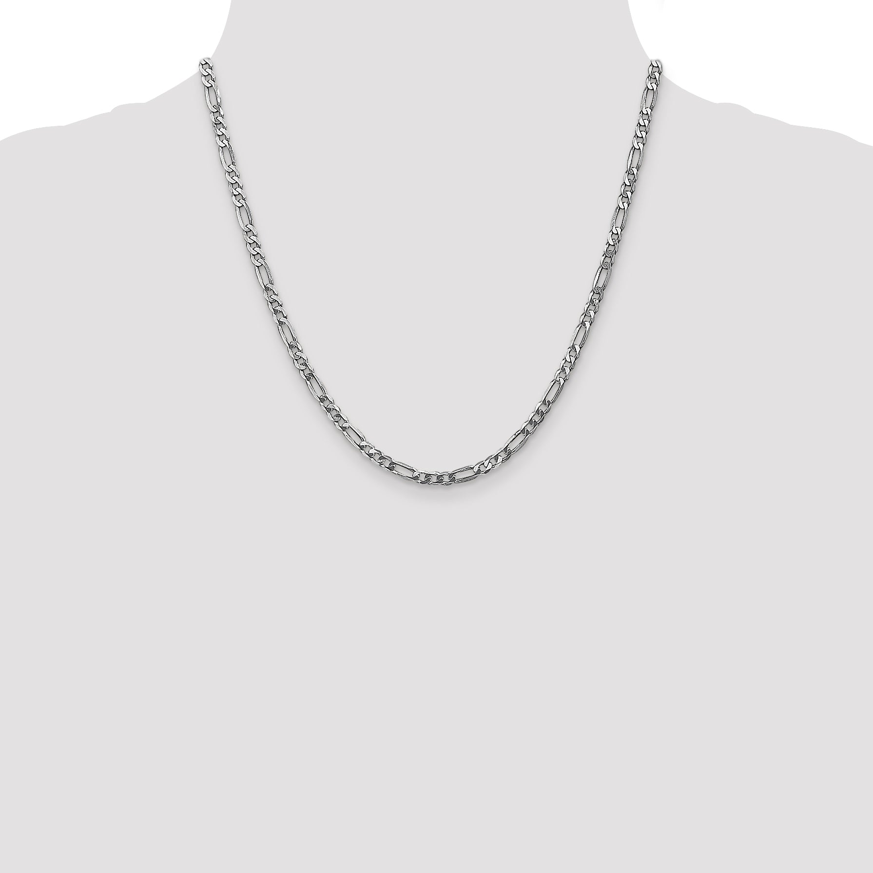 14K White Gold 26 inch 4mm Flat Figaro with Lobster Clasp Chain WFIG100