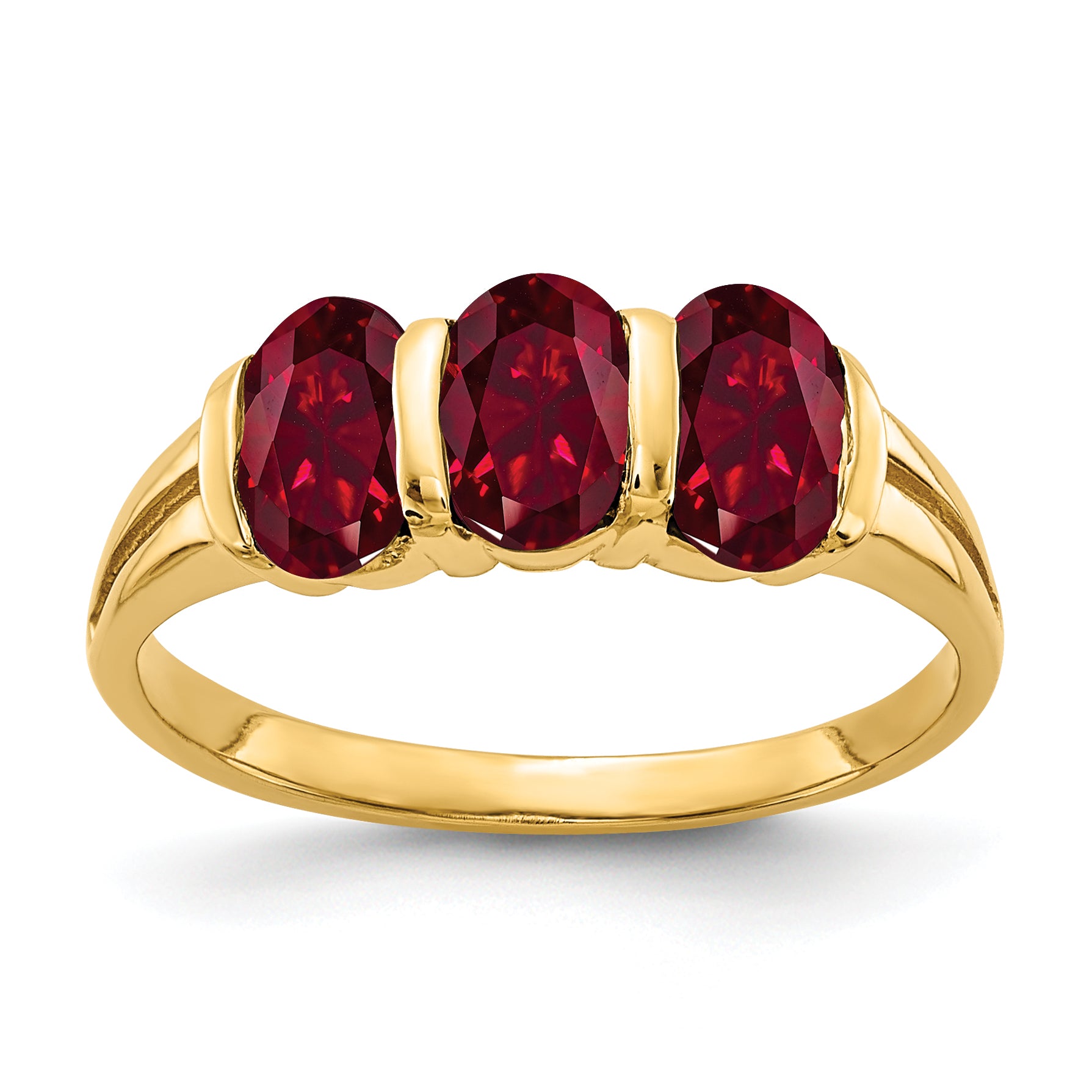 14k 6x4mm Oval Lab-Created Ruby 3-Stone Ring Y2034CR