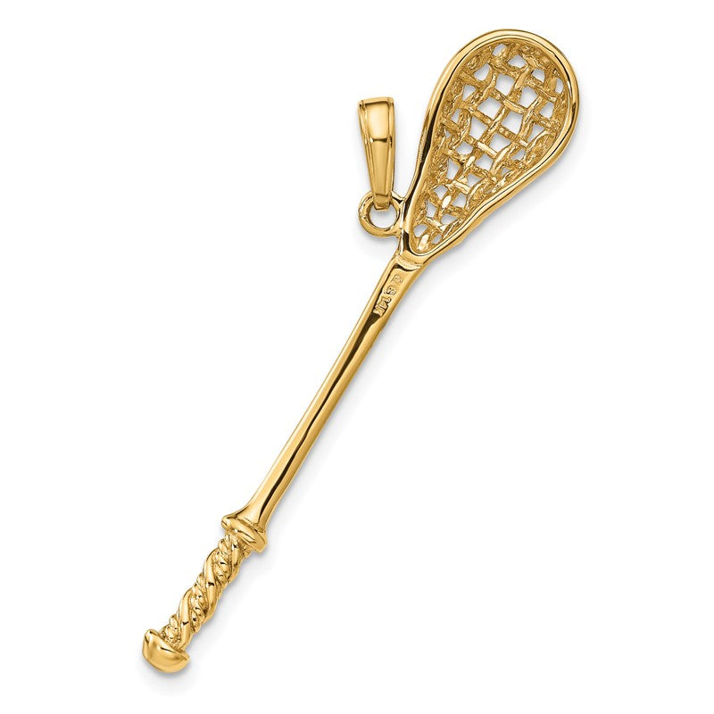 14K Solid Polished 3-D Lacrosse Stick Pendant C2629