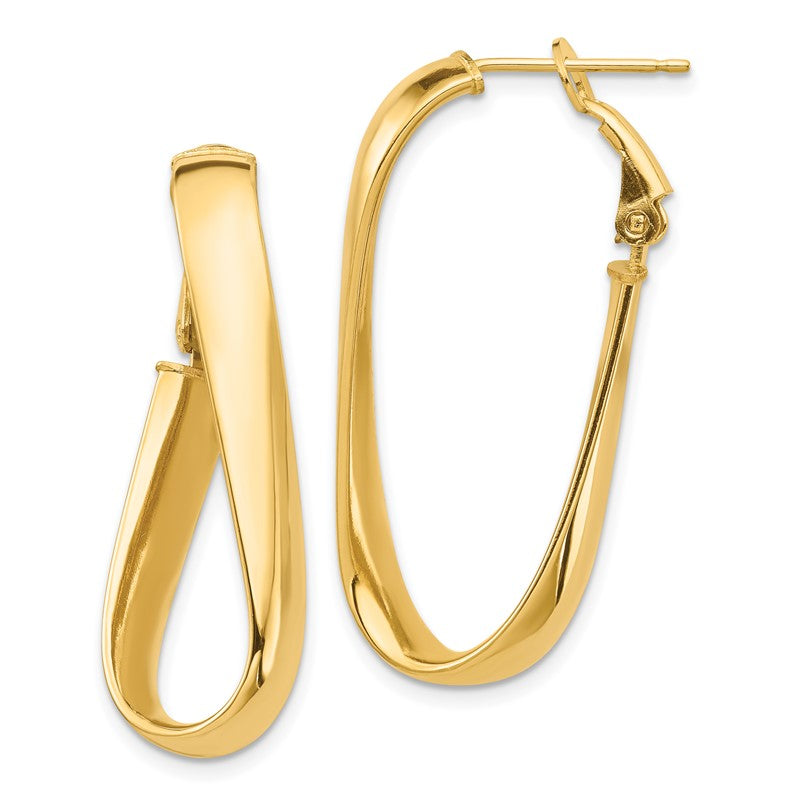 14k High Polished 5mm Twisted Oval Omega Back Hoop Earrings PRE990